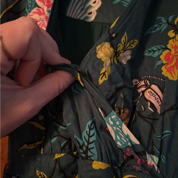 Maeve Anthropologie Teal Silky Buttonfront Shirt Dress Green Multi Floral - Picture 10 of 14